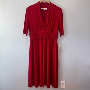 Evan Picone Elegant Red Midi Dress (Size 14)